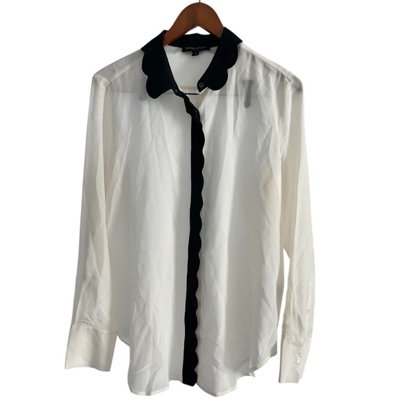 Banana Republic Women’s Cream and Black Sheer Silk Blouse Size M - Picture 1 of 3